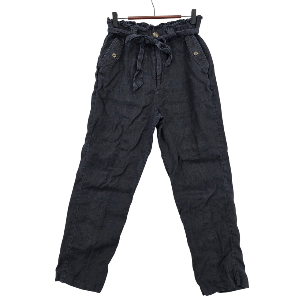 C&C California Black Linen Paperbag Waist Pants‎ Coastal Grandma Quiet Luxury S
